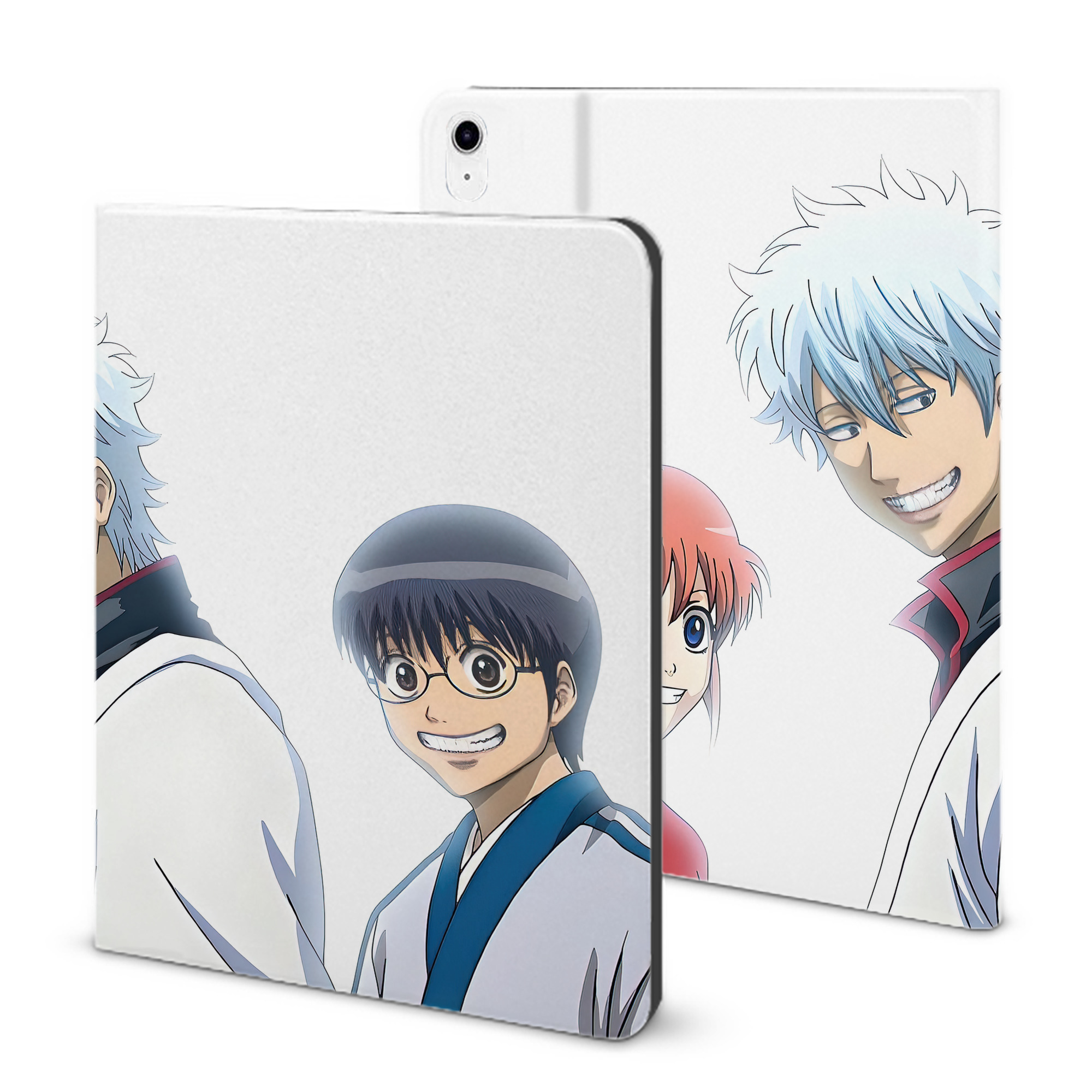 （画像用） ぎんたま 坂田銀時（さかたぎんとき） 神楽 志村新八（しむら しんぱち） GINTAMA Sakata Gintoki Kagura Shimura Shinpachi IPad ケース ブック型 PUレザー TPU 耐衝撃 軽量 薄型 ペン収納なし 全面保護 IPad 各モデル対応